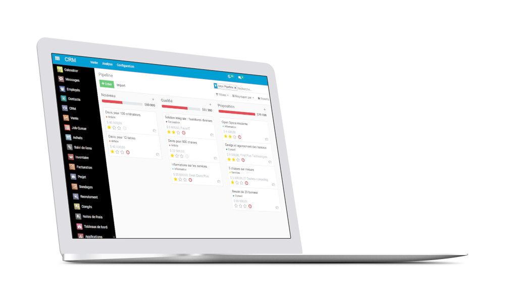 Image d'un ordinateur qui affiche le CRM Odoo